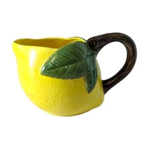 Vintage Painted Ceramic Majolica Yellow Lemonade Juice Lemon Shaped Pitcher